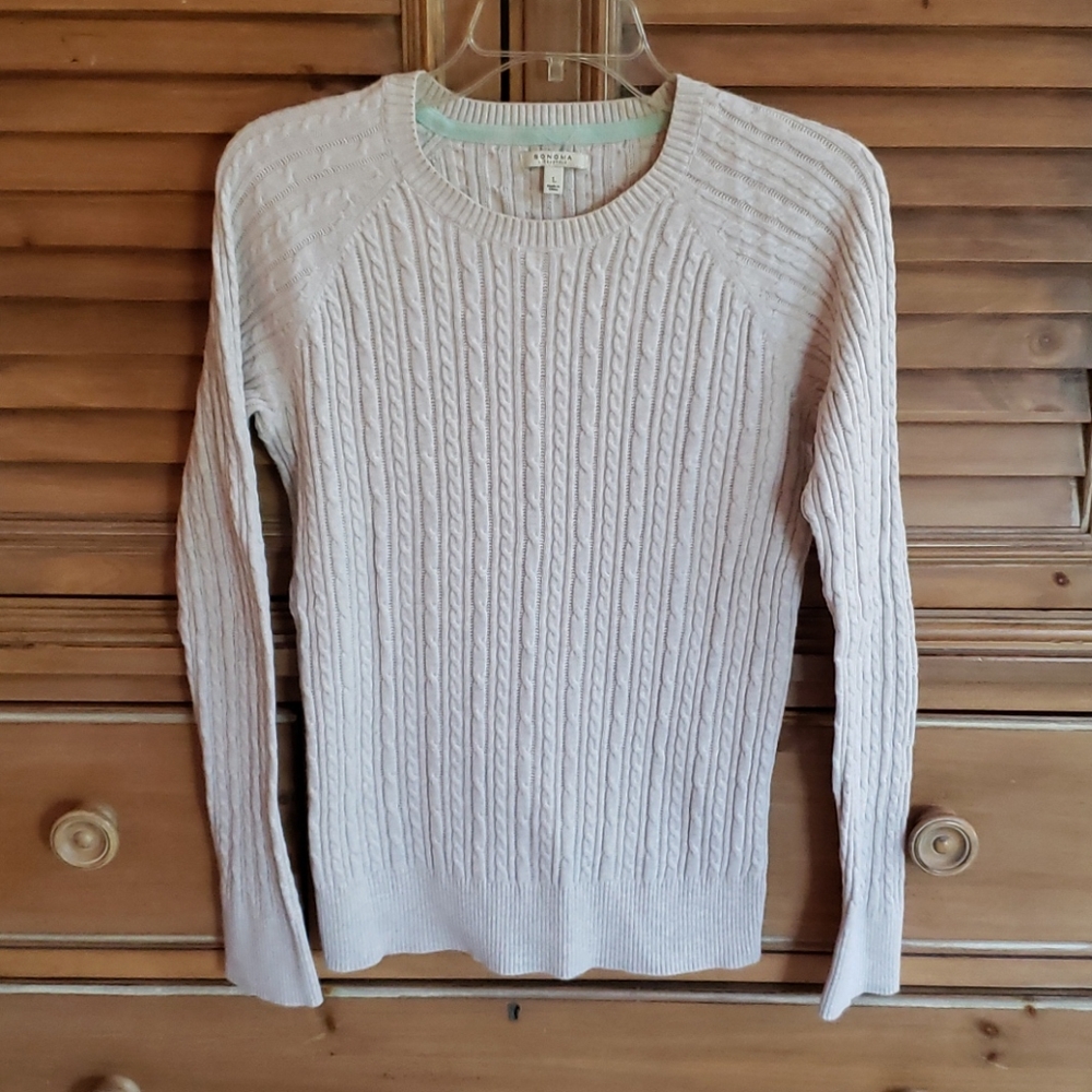 3/$15 Sonoma Classic Cable Knit Cream Cotton Sweater L